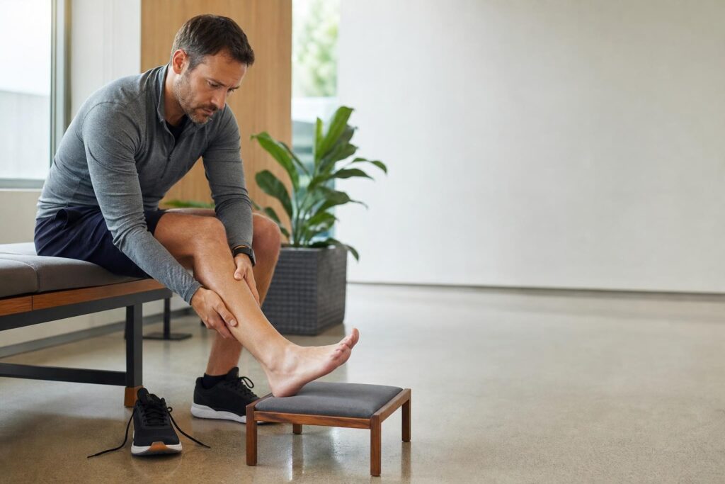 Adult resting and assessing a painful ankle before putting weight on it