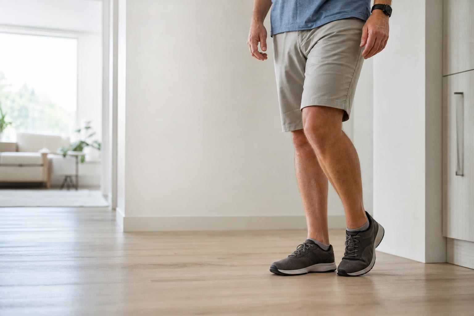 Adult subtly shifting weight away from a painful foot while walking
