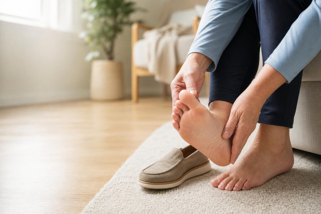Adult examining a recurring corn and callus caused by pressure on the foot